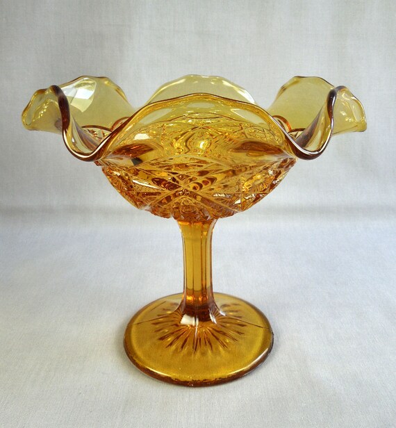 Vintage Amber Pressed Glass Tall Compote by WeStartedWithAMouse