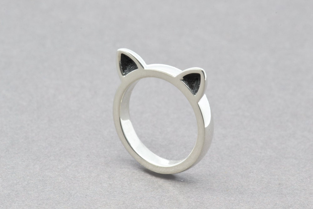 Sterling Silver Cat ring, Cat Ear Ring, Cat Lover Ring, Cat Jewellery, Animal Lover Gift, Cat Ring with Ears, Kitty Ring, Cute Jewellery
