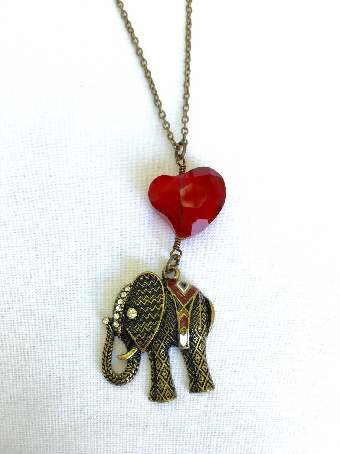 Brass elephant pendant necklace on gold or brass chain boho