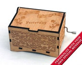 Jewelry Music Box, "Yesterday" by the Beatles, Laser Engraved Wooden Interlocking Hand Crank Storage Music Box Jewelry Music Box, "Yesterday" by the Beatles, Laser Engraved Wooden Interlocking Hand Crank Storage Music Box