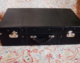 Antique Black Suitcase Black Hardboard Luggage Case Old Luggage the Key Vintage Travel Soviet Vintage 1950s Collectible coffee table