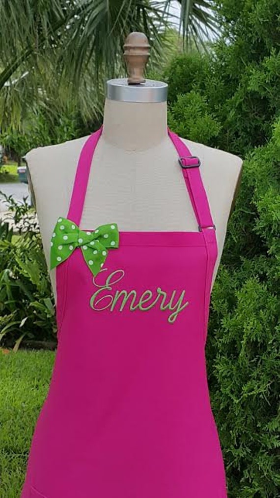 HotPink Personalized Apron with Lime green thread Colorful