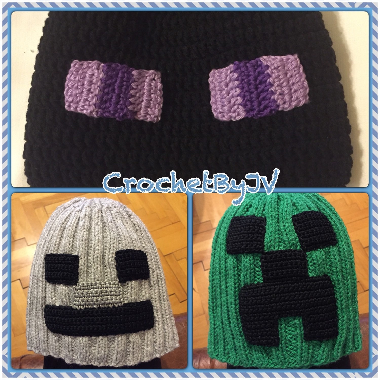 Crochet Minecraft hat crochet kids hat enderman hat creeper