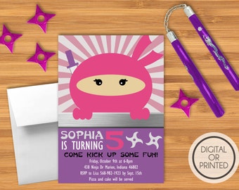 Girl Ninja Birthday Invitations, Ninja Party Invitations, Ninja Invitations Birthday, Ninja Party Invites, Ninja Birthday Invitation