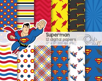 Superman digital paper pack, instant download, 12" x 12"