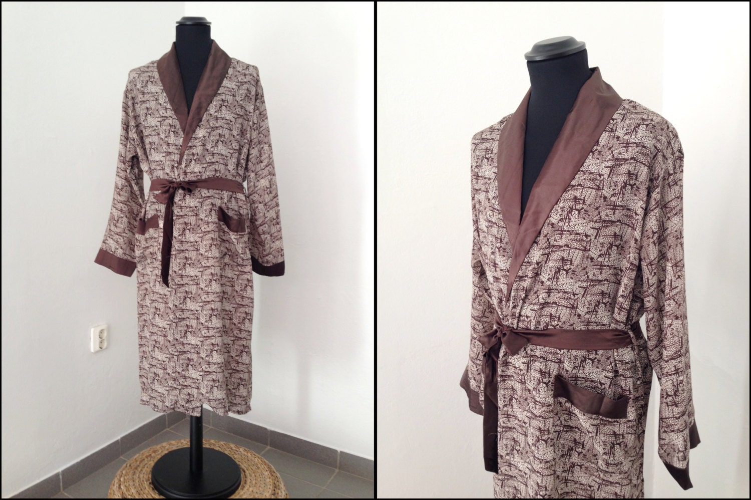 Morning Robe Housecoat Long Men Dressing Gown in Silk Kimono