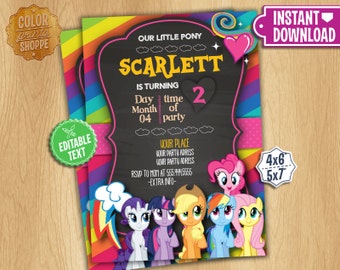 My Little Pony Invitation - EDITABLE TEXT - My Little Pony Customizable Birthday Party Invite - Instant Download