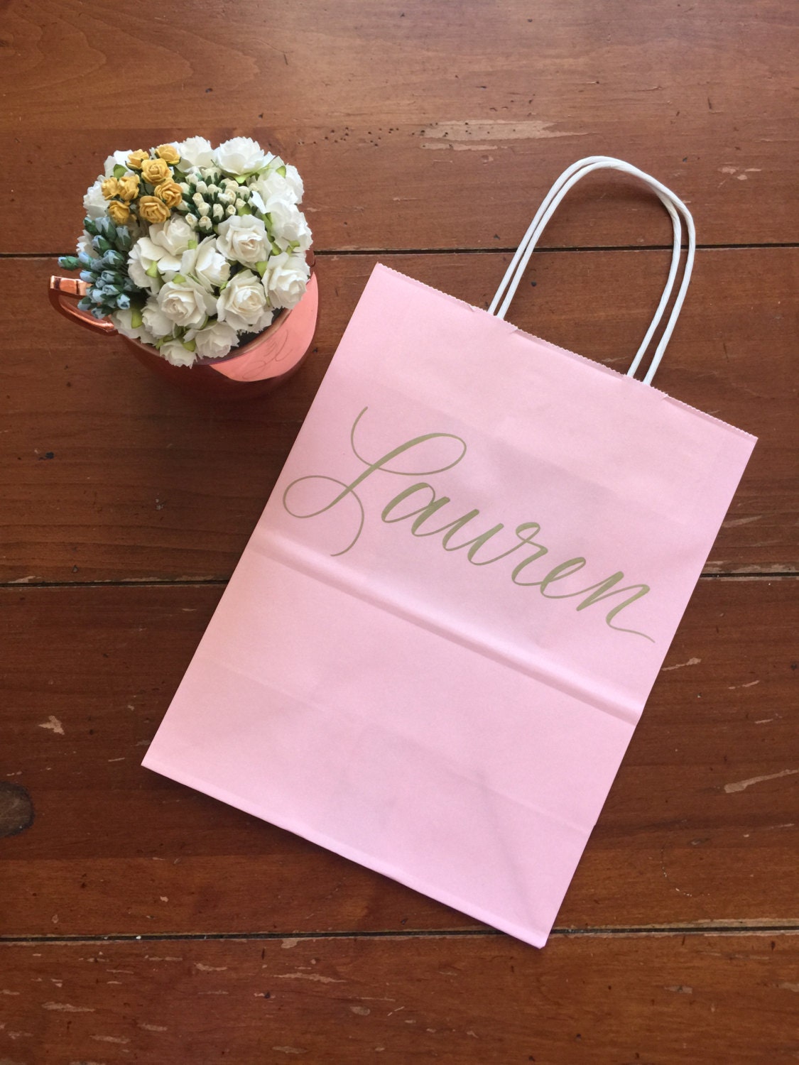 Personalized Gift Bag Blush Light Pink Gold Silver