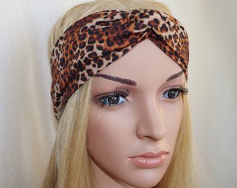 Leopard Turban Headband Wide Twist Headband Head Wrap Turban Twist Yoga Headband Women's Hair Accessoies gift for her Handmade urban turban