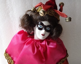 Female Porcelain Red Jester Doll