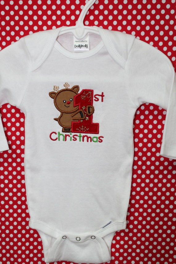 Dollywollysewing  babys first christmas onesie personalized baby