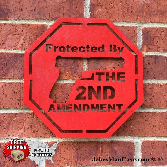 12'' Protected By 2nd Amendment Sign Man Cave Wall By Jakesmancave