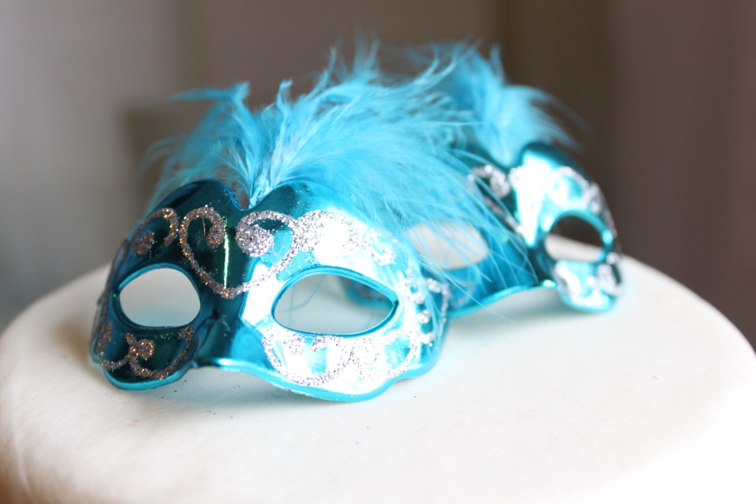 Miniature Mini Masquerade Masks Turquoise Cake Topper