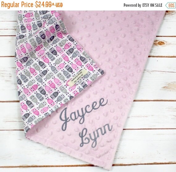 Baby girl gift Personalized Baby Blanket Gray and pink owl blanket