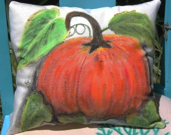 Hand painted Pumpkin Pillow or Envelope Cover, Rustic Farmhouse, Country Cottage, Fall Color, Autumn Decor, Halloween pillow or hostess gift