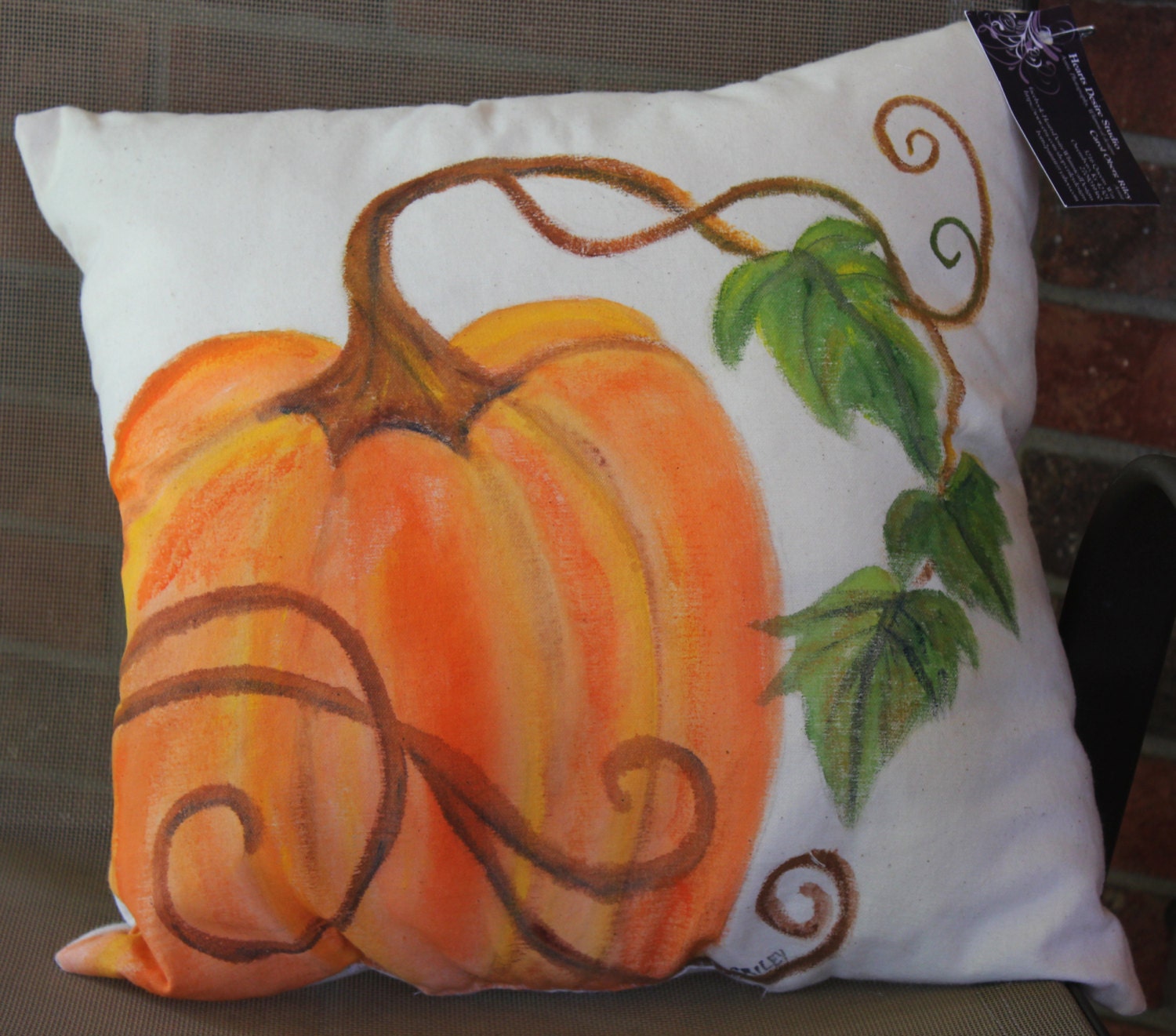 Hand Painted Pumpkin Pillow or envelope cover Fall Decor