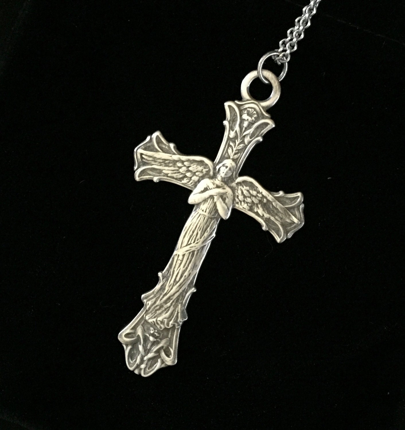 french guardian angel cross necklace