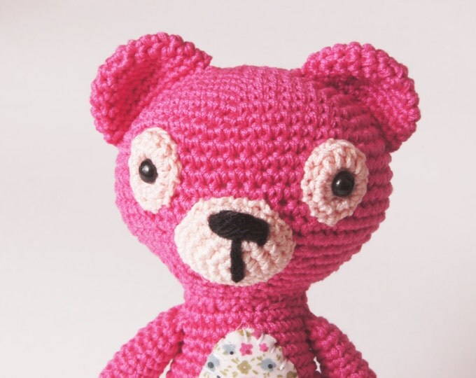 Crochet Teddy Bear Amigurumi StuffedToy Present Gift for Boy Girl Baby Shower Pink Handmade