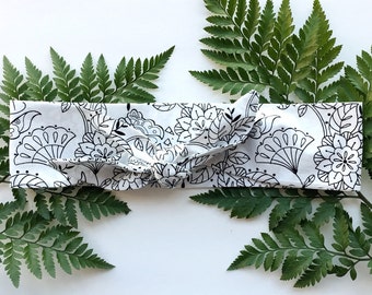 White Floral - Headband Headscarf Neckscarf Adult