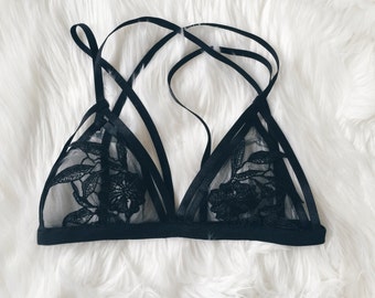 Yellow lemon mesh and eyelash lace bra made usa styles