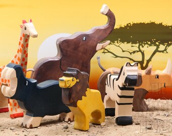 Wooden Animal toys set, SALE 20%Off, Wooden toys, Zoo toys set, Africa animals, Waldorf toys, Lion, Kids Partyfavors for Boys, pretend play