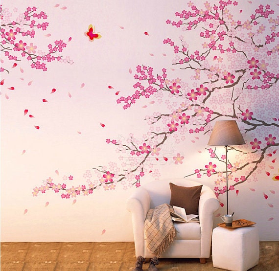 Cherry Blossom Wall Decal-Pink Flower Wall by WallArtStores