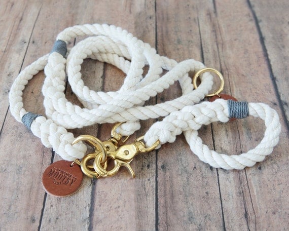 Natural White Dog Leash - Grey Hemp Twine