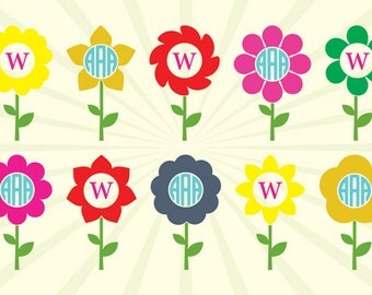 Spring Flower SVG Monogram Frame Cut Files, Flower Monogram SVG, Spring SVG dxf eps png - Silhouette Cameo, Cricut, Transfer & other