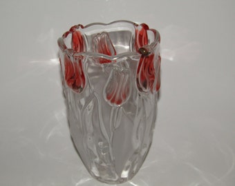 Vintage Mikasa Lead Crystal Frosted Pink Tulip Vase