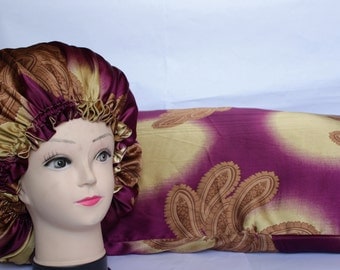 Burgundy & Rust Reversible Satin Bonnet Set