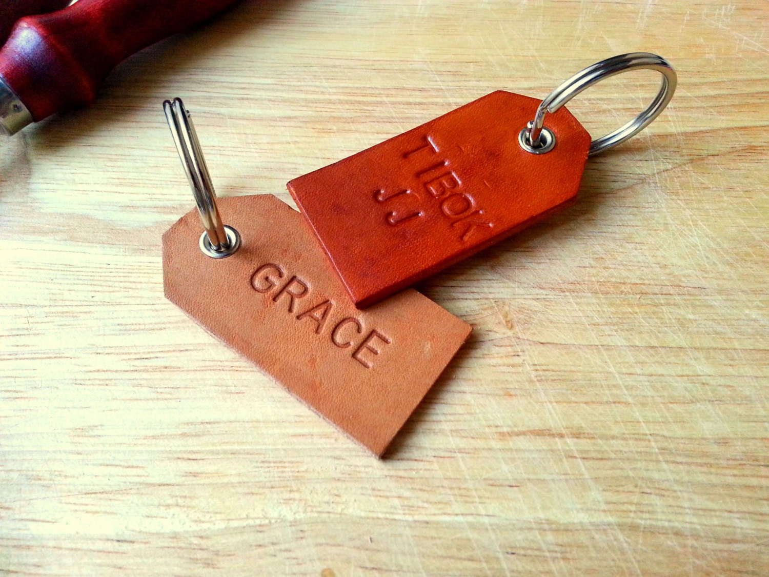 Personalized Initial Leather Key Tag Keychain Custom Hand