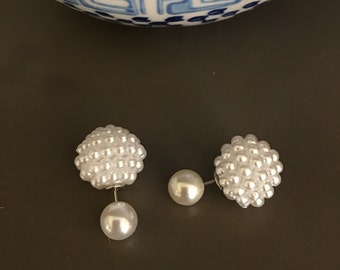 Double sided pearl earrings, pearl cluster earrings, double sided earrings, pearl earrings