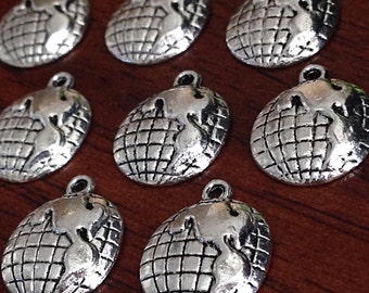 Bulk 25 Globe Charms, Antique Silver Globe Charms, Planet Charms, World Charms, Earth Charm, Jewelry and Crfat Supplies, Findings