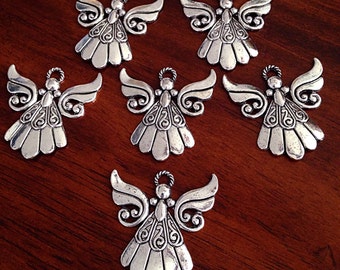 5 Large Angel Charms, Antique Silver Charms, Silver Angel Pendants, Christian Charms, Angel Pendants, Findings, Craft and Jewlry Supplies
