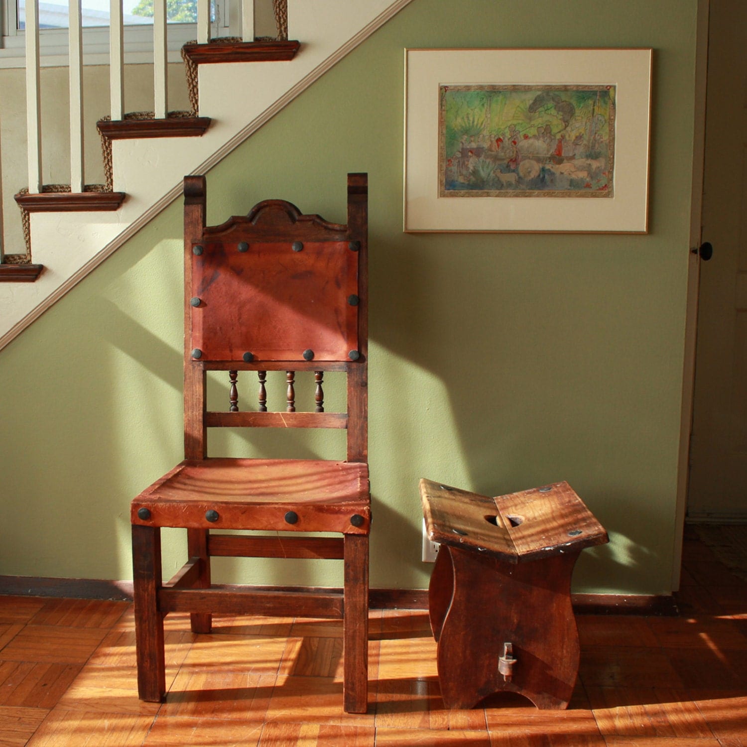 High Backed Spanish Revival Leather Side Chair Haute Juice