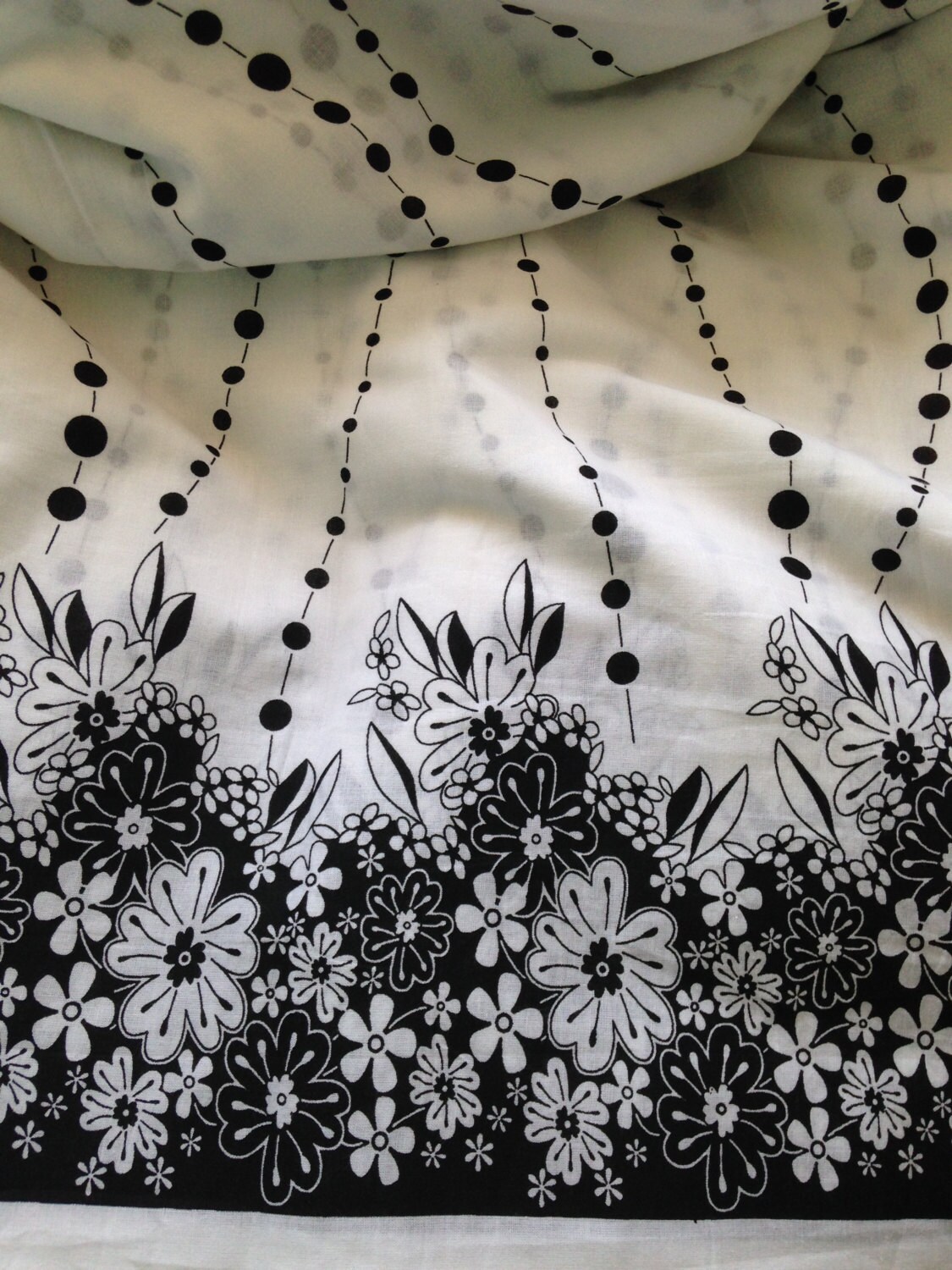Pure Cotton Floral Border Indian Fabric Boho Style Black