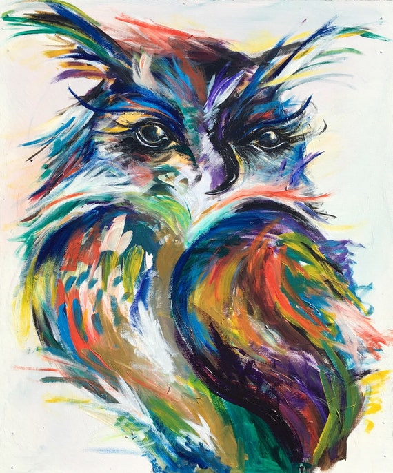 Owl Painting on Wood Panel Original Owl Art
