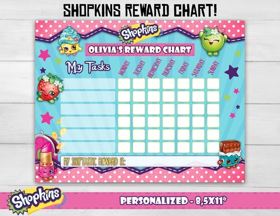 Shopkins Personalized Reward Chart Kids By SuperInstantParty Shopkins Personalized Reward Chart Kids By SuperInstantParty