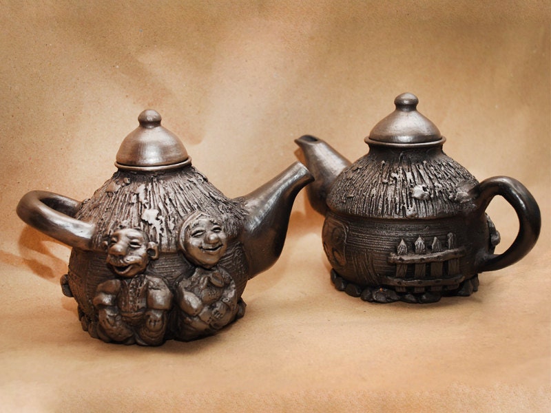Black Clay Ceramic Teapot/ Handmade Country by HomeThreeSnails