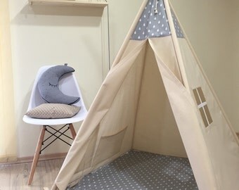 Gray raindrops kids teepee play tent, Natural Canvas Plain Kids Teepee, Kids Play Tent, Childrens Play House, Tipi,Kids Room Decor ,tipi