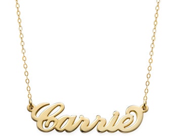 Custom Made Carrie Style Nameplate Necklace select any name to Personalize in 18k Yellow Gold plated 925 Sterling Silver