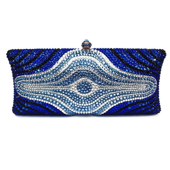 royal blue and silver clutch bag