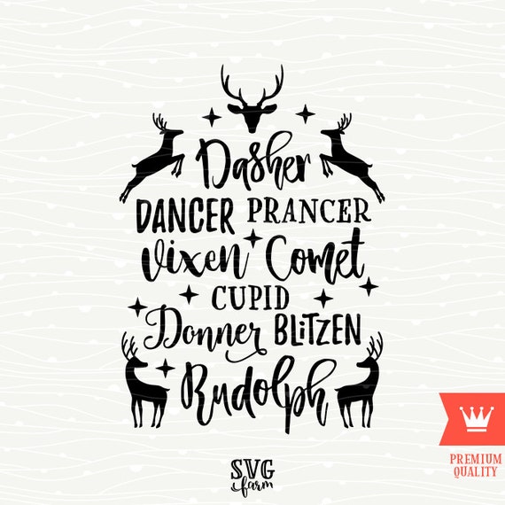 Reindeer Names Christmas SVG Decal Cutting File Merry
