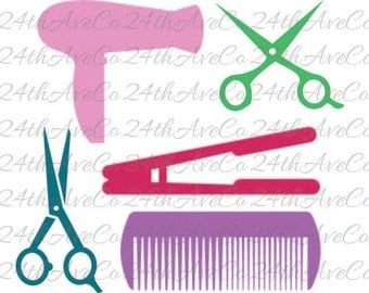 Hair dresser .DXF .SVG .PDF .Png, Cut File, Digital File, Silhouette Studio, Cricut, Hair, Scissors, Flat Iron, Comb