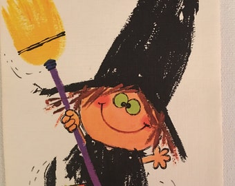Vintage Halloween Card, Happy Witch, NOS, Unused Card, 2960s, Gibson