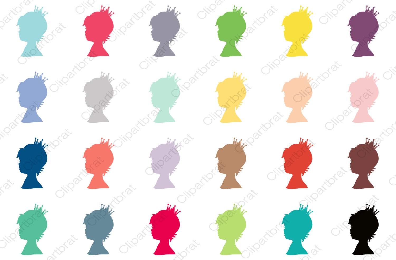 Download LITTLE GIRL SILHOUETTES Clipart for Commercial Use Girls Birthday Clip Art Baby Girl with Crown ...