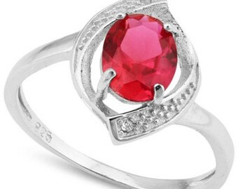 Great 1.35 Ct Lab Ruby Sterling Silver Size 7