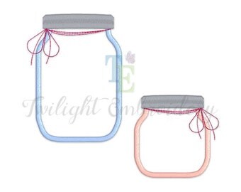 Set of 2 Mason Jar Applique Machine Embroidery Designs, Fruit Jar Machine Embroidery Design, Glass Jar Machine Embroidery Design 0019