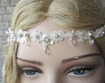 Lace wedding Heaband/ Bridal Lace Hairband, Wedding Hair, Crystal And Lace Headband, Bridal Headband, accessories