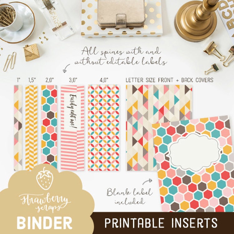 Binder cover printable: COLORFUL GEOMETRIC 5x by StrawberryScraps
